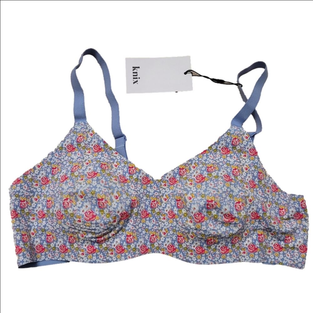 Knix NEW V-neck Padded bra Thin Strap size 2 Flower Flourish